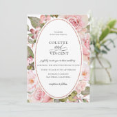 Blush Pink Floral Hochzeitsempfang Einladung (Stehend Vorderseite)