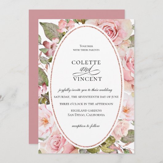 Blush Pink Floral Hochzeitsempfang Einladung (Vorne/Hinten)
