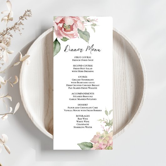 Blush Pink Floral Hochzeitsessen Menükarte