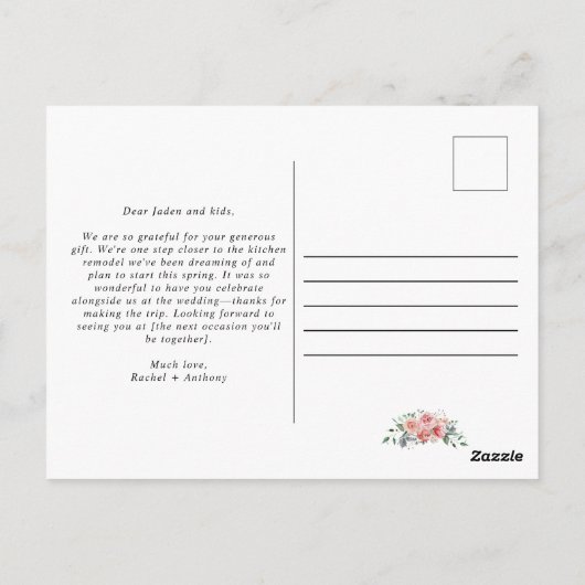 Blush Pink Floral Hochzeitsfeier Foto Liebe und Da Postkarte (Rückseite)