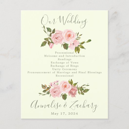 Blush Pink Floral Hochzeitsfeier Programm (Vorderseite)