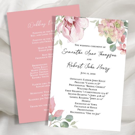Blush Pink Floral Hochzeitsfeier Programm