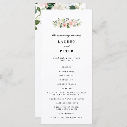 Blush Pink Floral Hochzeitsfeier Programm (Vorne/Hinten)