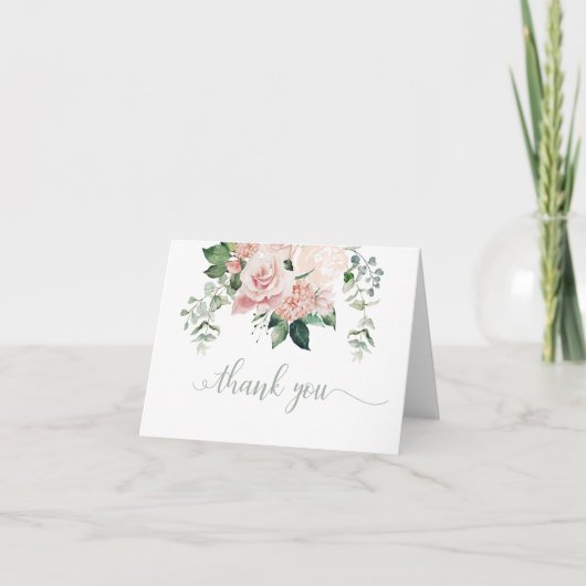 Blush Pink Floral Hydrangea Danke Note Card (Vorderseite)