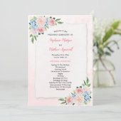 Blush Pink Floral Hydrangea Wasserfarbenhochzeit Programm (Stehend Vorderseite)