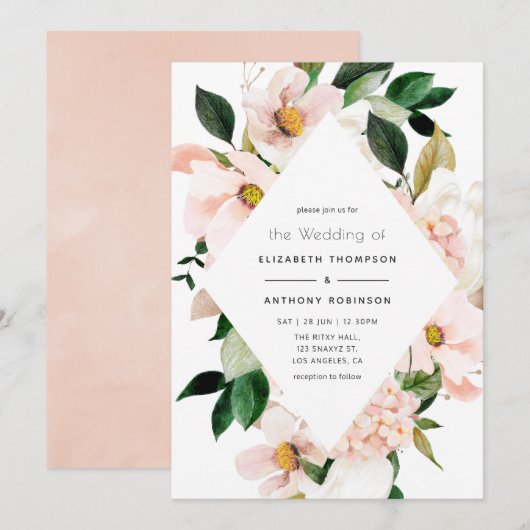 Blush Pink Floral Hydrangea Wedding Einladung (Vorne/Hinten)