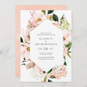 Blush Pink Floral Hydrangeas Bridesmaids Luncheon Einladung