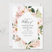 Blush Pink Floral Hydrangeas Hochzeitsstift Foto Einladung (Vorderseite)
