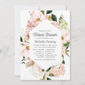 Blush Pink Floral Hydrangeas Virtual Dusche Einladung (Vorderseite)
