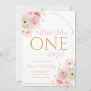 Blush Pink Floral Kleine Miss Onederful Birthday Einladung
