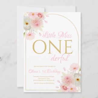 Blush Pink Floral Kleine Miss Onederful Birthday Einladung