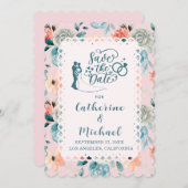 Blush Pink Floral Lace Elegante Hochzeitskalligrap Einladung (Vorne/Hinten)