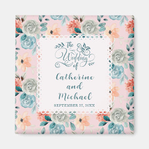Blush Pink Floral Lace Elegante Hochzeitskalligrap Magnet