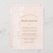 Blush Pink Floral Lace Quinceanera Einladung (Vorne/Hinten)