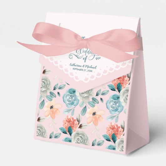 Blush Pink Floral Lace Wedding Calligraphy Geschenkschachtel (Vorderseite)