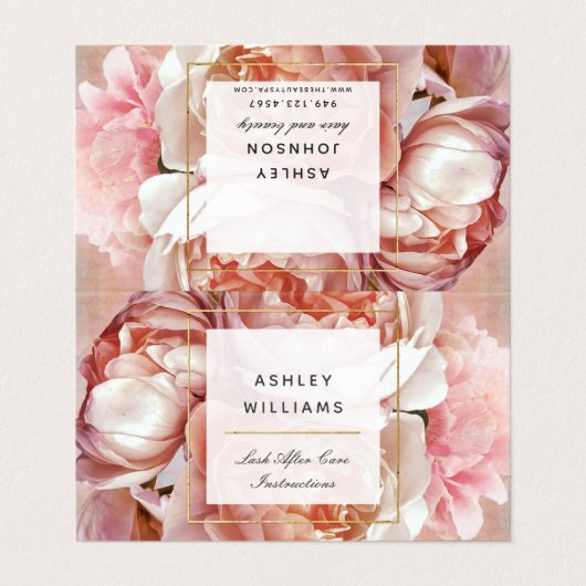 Blush Pink Floral Lash Salat Lash Aftercare Visitenkarten (Außenseite Aufgefaltet)