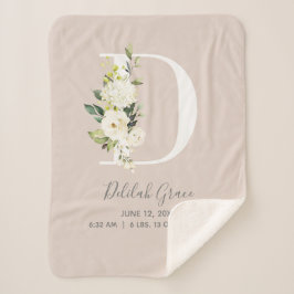 Blush Pink Floral Letter D Baby Script Geburtsstun Sherpadecke