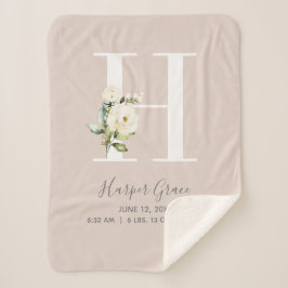 Blush Pink Floral Letter H Baby Script Geburtsstun Sherpadecke