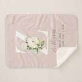 Blush Pink Floral Letter K Baby Script Geburtsstun Sherpadecke (Vorderseite (Horizontal))
