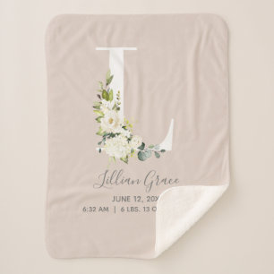 Blush Pink Floral Letter L Baby Script Geburtsstun Sherpadecke
