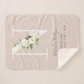 Blush Pink Floral Letter N Baby Script Geburtsstun Sherpadecke (Vorderseite (Horizontal))