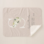Blush Pink Floral Letter S Baby Script Geburtsstun Sherpadecke (Vorderseite (Horizontal))