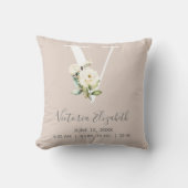 Blush Pink Floral Letter V Baby Script Geburtsstun Kissen (Vorderseite)