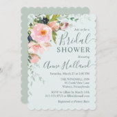 Blush Pink Floral & Light Blue Brautparty Einladung (Vorne/Hinten)