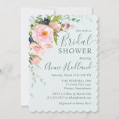 Blush Pink Floral & Light Blue Brautparty Einladung (Vorderseite)