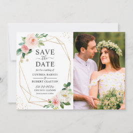 Blush Pink Floral Light Blue Gold Geometric Foto Save The Date
