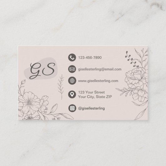 Blush Pink Floral Line Art Script Visitenkarte (Rückseite)