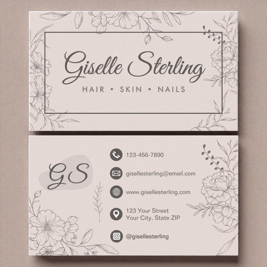 Blush Pink Floral Line Kunst, Dichtung und Musik Visitenkarte