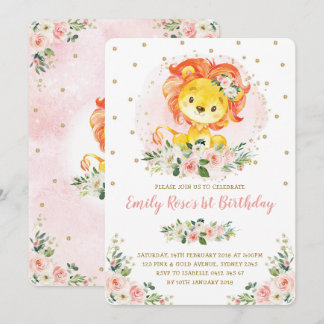 Blush Pink Floral Lion 1. Geburtstag Girly Wilde O Einladung