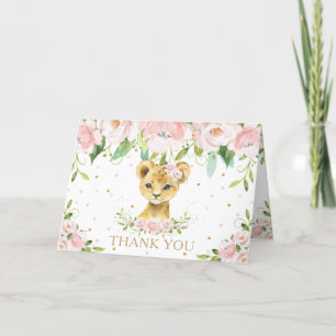Blush Pink Floral Lion Baby Dusche Geburtstag Dankeskarte