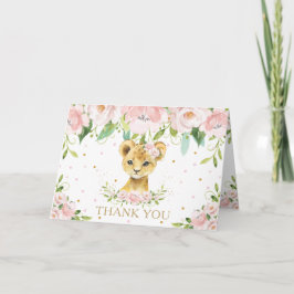 Blush Pink Floral Lion Baby Dusche Geburtstag Dankeskarte