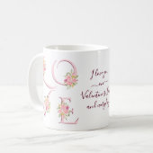 Blush pink floral Love typography Valentines Day Kaffeetasse (Vorderseite Links)