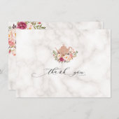 Blush Pink Floral Marbl Bridal Tee Party Vielen Da Dankeskarte (Vorne/Hinten)