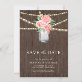 Blush Pink Floral Mason Jar Foto Hochzeit Save The Date (Vorderseite)