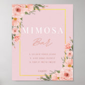 Blush Pink Floral Mimosa Bar Dusche Zeichen Poster (Vorne)