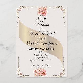 Blush Pink Floral Miniamilist Wedding Invitation Folieneinladung