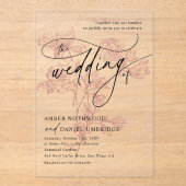 Blush Pink Floral Modern Minimalist Wedding Acryleinladungen (Vorderseite)