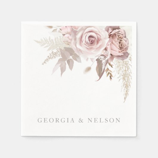 Blush Pink Floral Modern Wedding Serviette (Vorderseite)