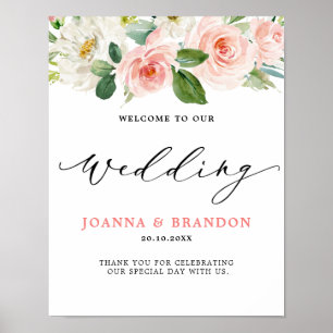 Blush Pink Floral Moderne botanische Hochzeit Will Poster
