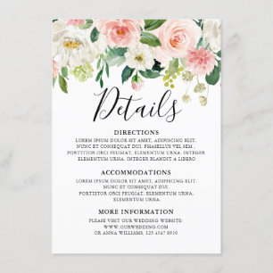 Blush Pink Floral Moderne botanische Hochzeiten De Begleitkarte