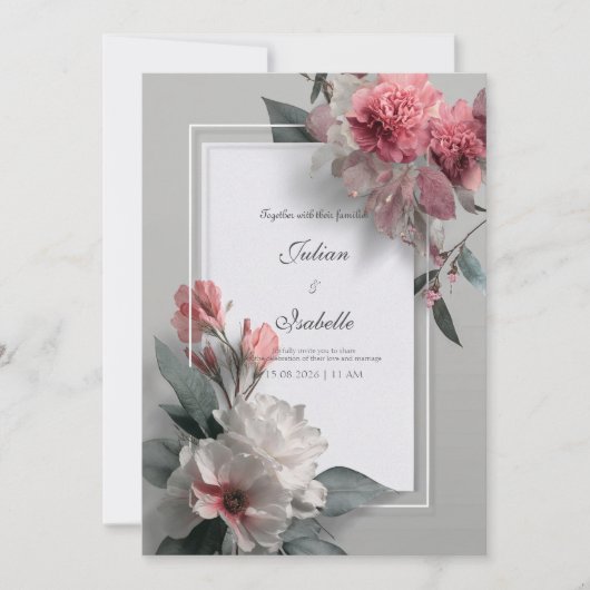 Blush Pink Floral Moderne Hochzeit Einladung (Vorderseite)