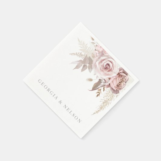 Blush Pink Floral Moderne Hochzeit Serviette (Ecke)