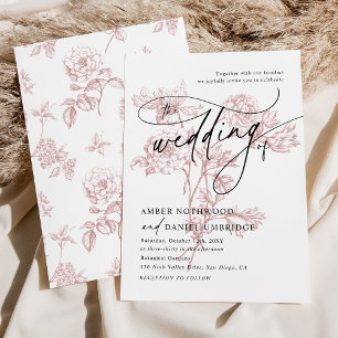 Blush Pink Floral Moderne Minimalistische Hochzeit Einladung
