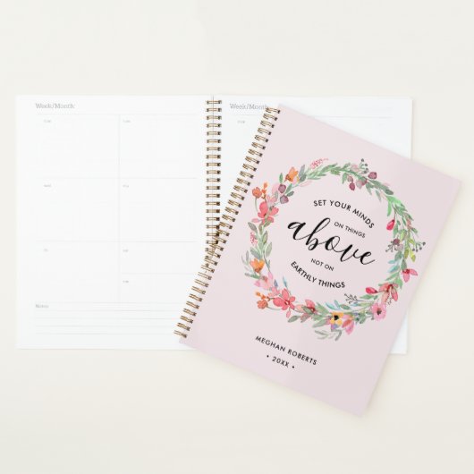 Blush Pink Floral Moderne Personalisierte Schrift Planer (Anzeige)