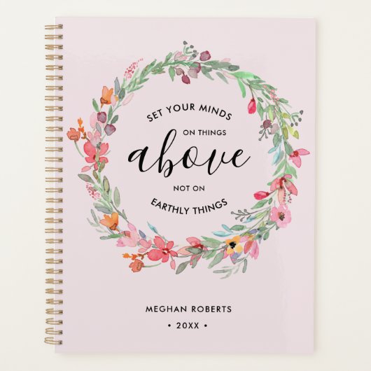 Blush Pink Floral Moderne Personalisierte Schrift Planer (Vorderseite)
