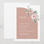 Blush Pink Floral Monogram Half Arch Wedding Save The Date (Vorne/Hinten)